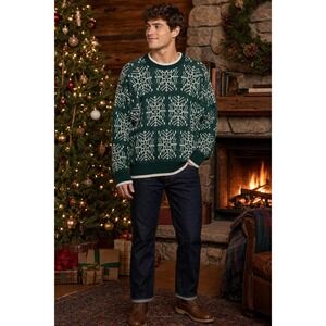 Vintage Pine Grove Christmas Sweater Men's L Green Snowflake Winter Cozy READ